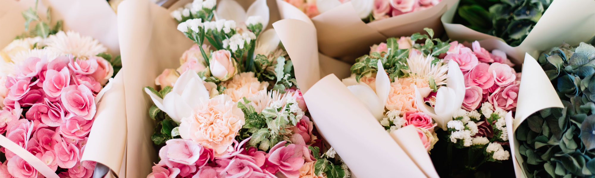 Bouquets of flowers at florist in Whitchurch, Shropshire